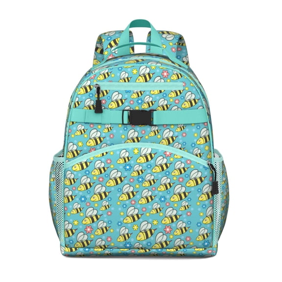 Yellow Queen Bee Students Backpack with Cute Bee Lovers Print, Honeycomb Pattern, and Bumble Bee Cartoon Design for Preschoolers