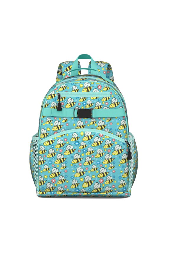 Yellow Queen Bee Students Backpack with Cute Bee Lovers Print, Honeycomb Pattern, and Bumble Bee Cartoon Design for Preschoolers