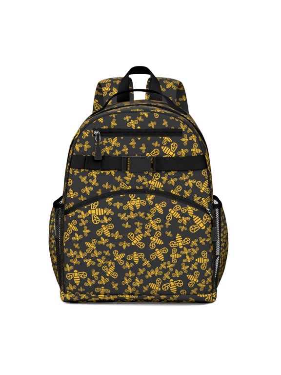 Yellow Queen Bee Students Backpack with Cute Bee Lovers Print, Honeycomb Pattern, and Bumble Bee Cartoon Design for Preschoolers