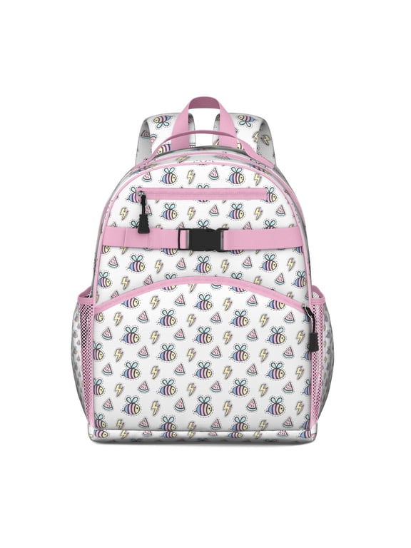 Yellow Queen Bee Students Backpack with Cute Bee Lovers Print, Honeycomb Pattern, and Bumble Bee Cartoon Design for Preschoolers