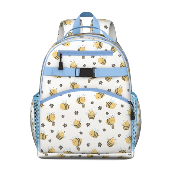 Yellow Queen Bee Students Backpack with Cute Bee Lovers Print, Honeycomb Pattern, and Bumble Bee Cartoon Design for Preschoolers