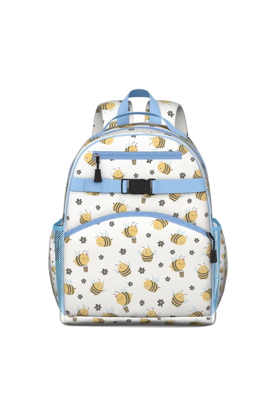 Yellow Queen Bee Students Backpack with Cute Bee Lovers Print, Honeycomb Pattern, and Bumble Bee Cartoon Design for Preschoolers