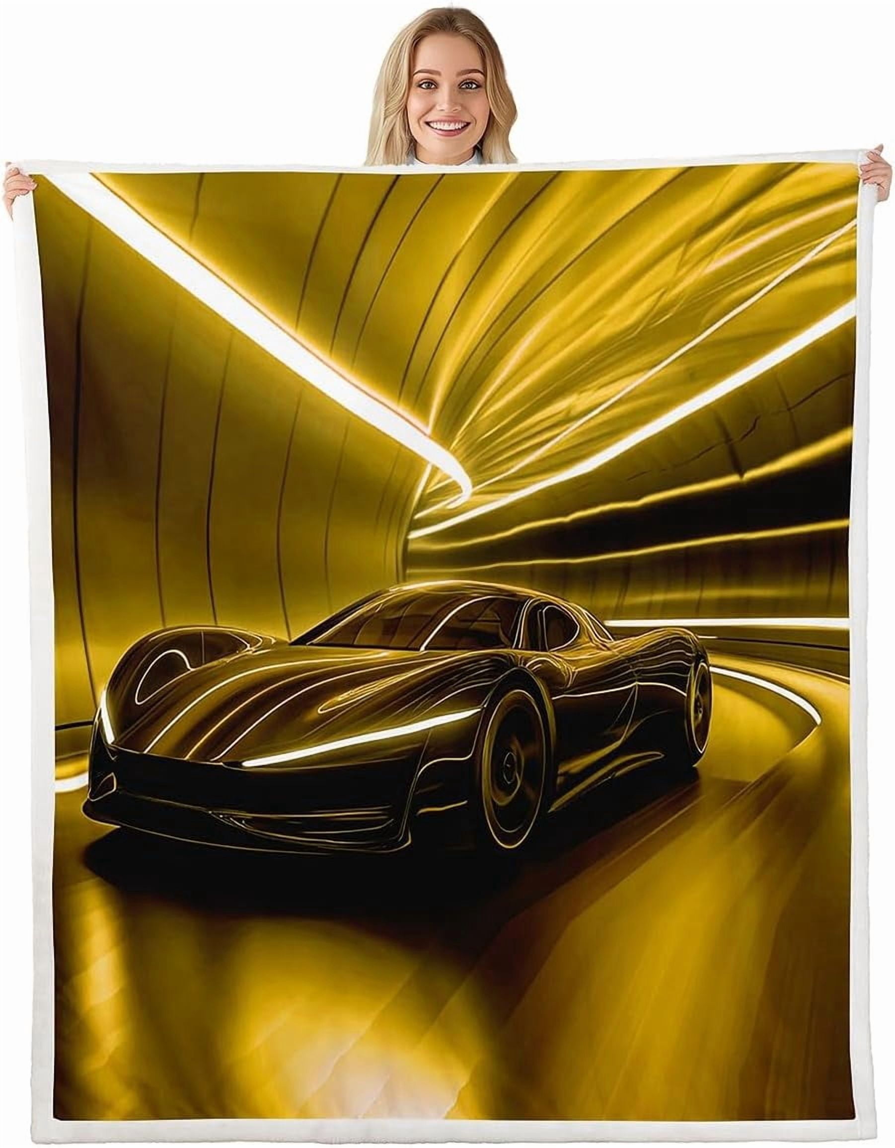 Baby Racing Gear Yellow Race Car Fleece Throw Blanket Blue Light Blanket for Kids Boys ...