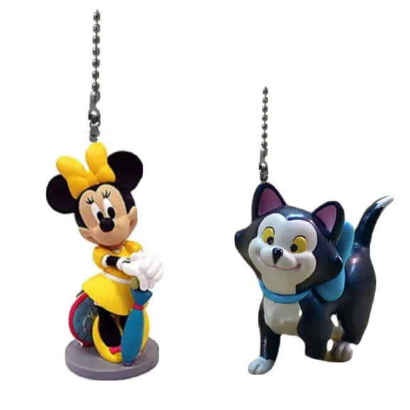 Yellow Railroad Minnie & Figaro Cat Lamp Fan Pull Chain PVC Figurine Pet Helper New