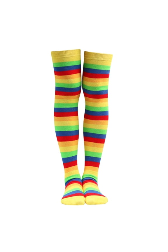 Yellow Rainbow Stripe Pattern Socks from the Sock Panda (Thigh High)