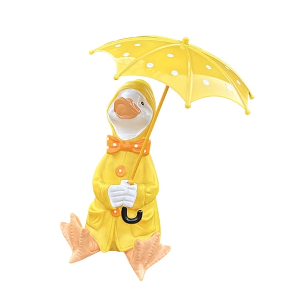 Yellow Raincoat Duck Garden Statue with Umbrella, Duck Sculpture Outdoor Decor for Patio, Yard and Lawn, Whimsical Farmhouse Duck Figurine for Porch, Balcony, Spring Garden Decoration