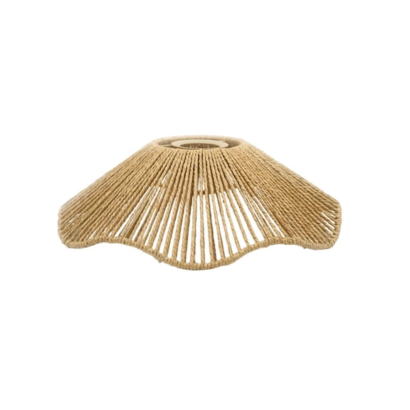 Yellow Rattan Pendant Lamp Shade, Scalloped Handwoven Vintage Lamp Shade, Ceiling Light Cover with Rustic Texture, for Dining Room Ceiling Light, Living Room Ceiling Light, and