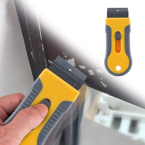 Yellow Razor Blade Scraper Tool, 1 PCS, Anti-Slip Ergonomic Handle Design, Razor Scraper Set for Cleaning Window, Paint, Oven, Glass, Stove