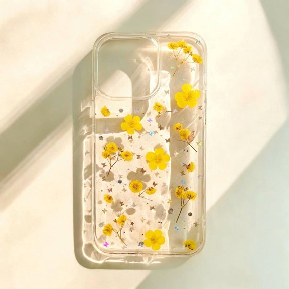 Yellow Real Floral Pressed Flower Clear Phone Case