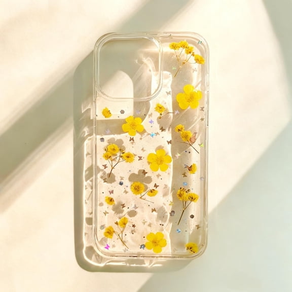 Yellow Real Floral Pressed Flower Clear Phone Case