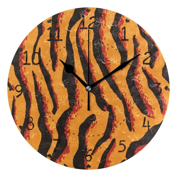 Yellow Red Black Zebras Skin Round Wall Clock Silent Analog Battery Operated Black Pointer Home Decor 9.84" Diameter