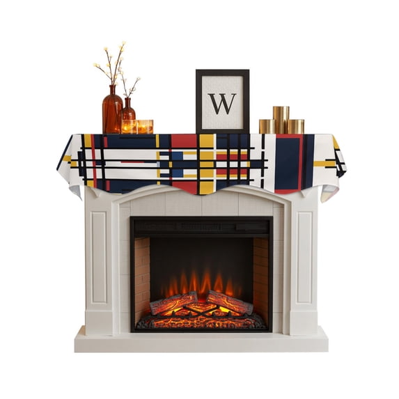 Yellow Red Blue Geometric Fireplace Mantel Scarf Cover 60"Wx17"L,Fireplace Mantel Shelf Top Runner,Modern Color Block Abstract Art Mantle Dresser Scarves Table Runner for Holiday Party Living Room