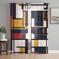 thumbnail image 1 of Yellow Red Blue Geometric Semi Sheer Curtains 84 Inch Length 2 Panels Set, Modern Color Block Abstract Art Sheer Kitchen Curtain Privacy Voile Window Curtain for Living Room Bedroom Rod Pocket Drapes, 1 of 7