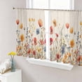 thumbnail image 1 of Yellow Red Blue Spring Floral Semi Sheer Window Curtains 45 Inches Long, Watercolor Botanical Summer Flowers Rod Pocket Voile Chiffon Curtain Light Filtering Drapes for Living Room, 52"x45", 2 Panels, 1 of 9