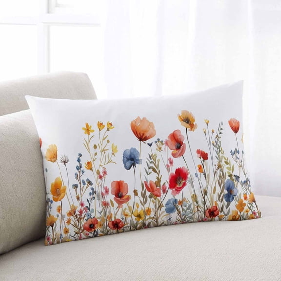 Yellow Red Blue Spring Floral Throw Pillow Covers, Summer Botanical Flowers Soft Breathable Pillow Cases with Zipper for Sleeping, King Size Pillowcases for Couch Bed Sofa Chair 20x36 Inches