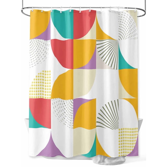 Yellow Red Circular Shower Curtain, Medieval Geometric Abstract Waterproof Shower Curtain Set with 12 Hooks Lightweight Washable Fabric Shower Curtains for Bathroom 72x84 Inches