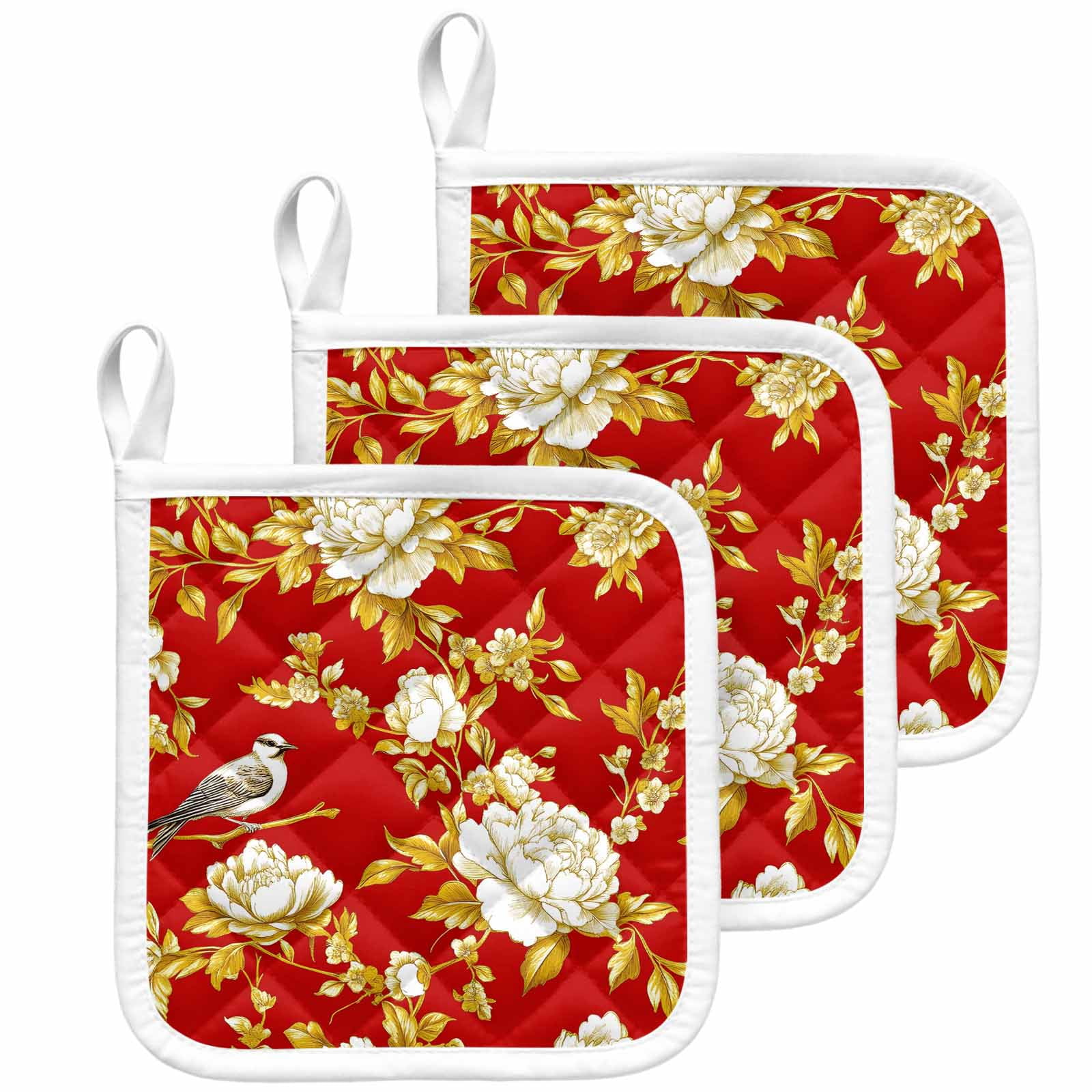 Yellow Red Flowers Pot Holders for Kitchen Heatproof Potholder, 3 Pack ...