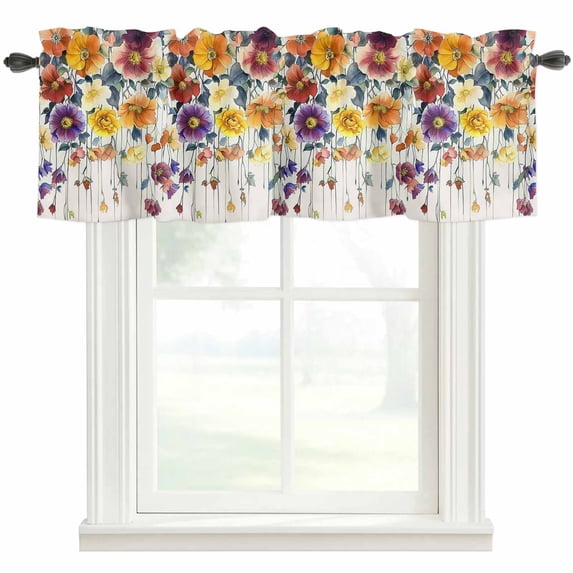 Yellow Red Flowers Window Valance Curtain Leaf Plant Rod Pocket Short Curtain for Living Room, Bedroom & Kitchen Window Decor 54x18in