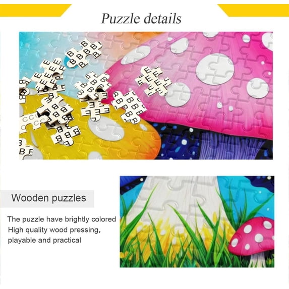 Yellow Red Mushroom Jigsaw Puzzle, Paper Wood Composite Material Zigsaw with Storage Bag and Reference Picture Easy to Solve Family Game Creative Gift for Friends Parents Grandparents, 1000 Pieces