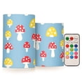 thumbnail image 1 of Yellow Red Mushroom Pattern Flameless LED Candle Set with Remote, Battery Operated Color Changing Pillar Candles, Set of 2, 1 of 7