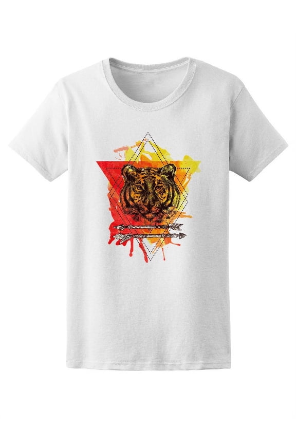 Yellow Red Old Tiger Boho T-Shirt Women -Image by Shutterstock, Female Small