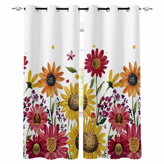 Yellow Red Spring Floral Blackout Curtains for Bedroom Living Room Darkening Curtains 54 Inch Long Elegant Summer Flower Short Curtain for Small Window Treatment Insulated Grommet Drapes 52"x54"x2