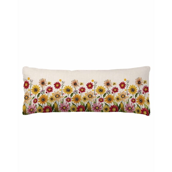 Yellow Red Spring Floral Body Pillow Cover 20 x 54 Inch Decorative Pillow Cover Pastoral Summer Flower Rustic Lumbar Pillowcase Seasonal Rectangle Cushion Case for Couch Sofa Bed Living Room