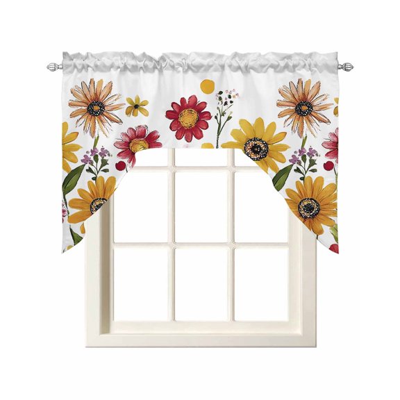 Yellow Red Spring Floral Kitchen Swag Valances for Windows, Pastoral Summer Botanical Elegant Swag Valances Curtains for Living Room, Rod Pocket Window Treatments for Bathroom, Bedroom, Cafe, 56"x36"