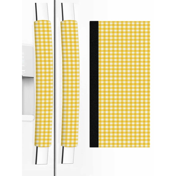 Yellow Refrigerator Door Handle Covers Set of 2, Country French Rustic Buffalo Plaid Modern Art Kitchen Fridge Microwave Oven Dishwasher Stove Cabinet Handle Protectors, Washable Appliance Decor