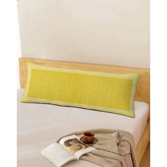 Yellow Retro Greek Key Body Pillow Cover, Pillowcase Protectors with Zipper, Breathable Decorative Throw Pillow Case Cover, Geometric Greece Ancient Rustic Pillow Shams for Couch Sofa 20x54Inch