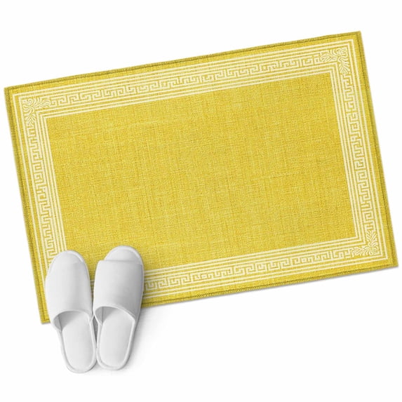 Yellow Retro Greek Key Large Area Rugs for Bedroom Living Room, Soft Non Slip Carpet Bedside Rug, Geometric Greece Ancient Rustic Rectangular Floor Cover Kitchen Accent Rug 2'x3' for Office
