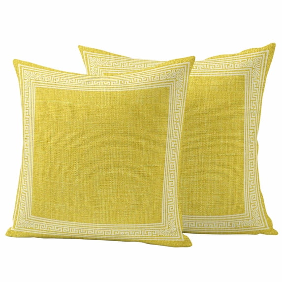 Yellow Retro Greek Key Outdoor Waterproof Pillow Covers, Geometric Greece Ancient Rustic Decorative Square Throw Pillowcase Sofa Cushion Sham for Patio/Couch/Chair, 26"x26" 2 Pack