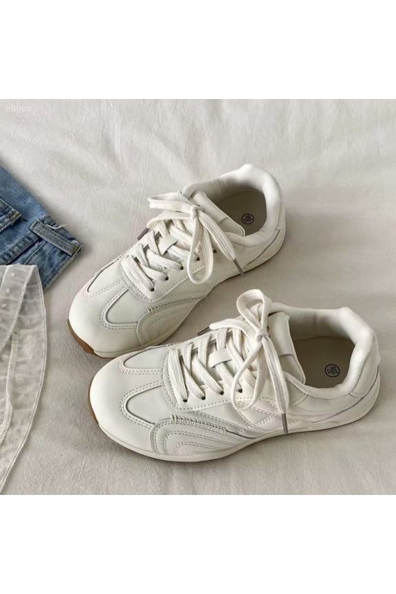 Yellow Retro Patchwork Women'S Sneakers | German Training Shoes with Thick Sole Platform, faux leather Upper, Fabric Inner, EVA Insole, Rubber Sole, Lace-up Closure