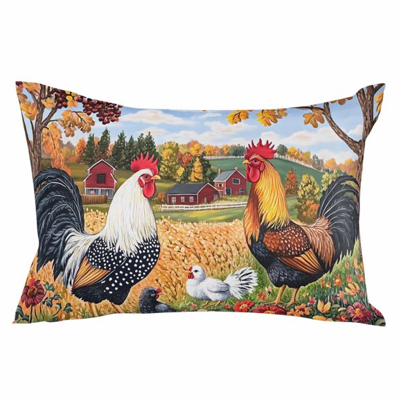 Yellow Retro Rooster Throw Pillow Cover 20 x 26 Inch Decorative Pillow Cover Elegant Spring Floral Animals Lumbar Pillowcase Seasonal Rectangle Cushion Case for Couch Sofa Bed Living Room