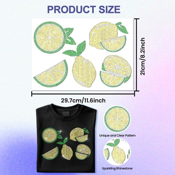 Yellow Rhinestone Iron on Transfer Lemon Bling Diamond Hotfix Patches for Clothes 11.6"x8.2" Large Iron On Sequin Applique for Jeans Jacket Caps Bag T-Shirts Shoes DIY Decor