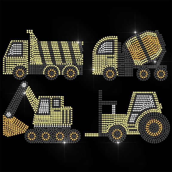 Yellow Rhinestone Iron on Transfer Engineering Vehicles Bling Diamond Hotfix Patches Clothes 11.6"x8.2" Large Iron On Sequin Applique
