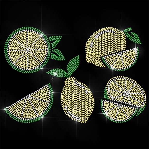 Yellow Rhinestone Iron on Transfer Lemon Bling Diamond Hotfix Patches for Clothes 11.6"x8.2" Large Iron On Sequin Applique for Jeans Jacket