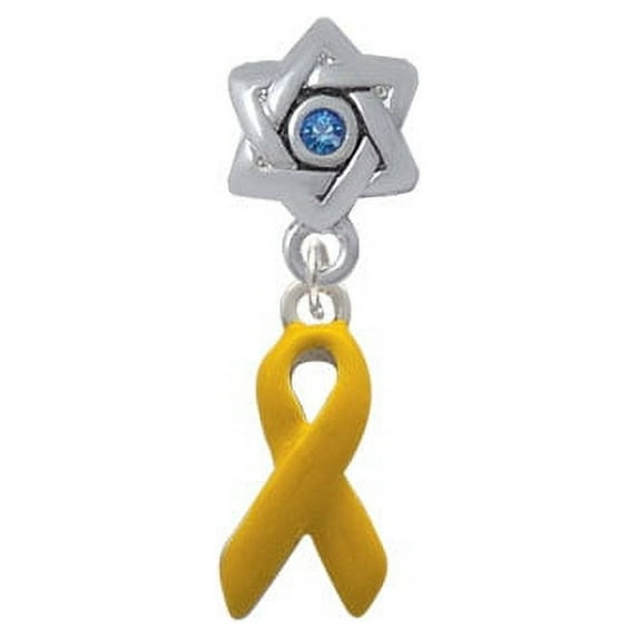 Yellow Ribbon - Star of David with Blue Crystal Charm Bead