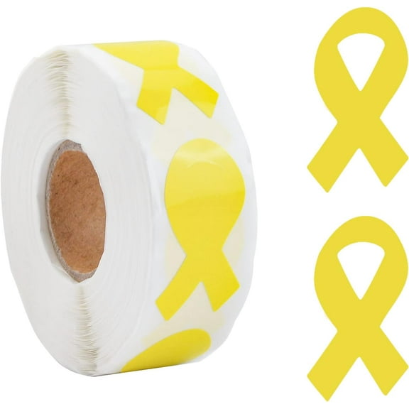 Yellow Ribbon Sticker, 500 Pcs Yellow Ribbon Awareness Stickers Labels Roll Yellow Hope Sacroma Bone Cancer Awareness Ribbon Package Sealing for Event Gift Letter Bags