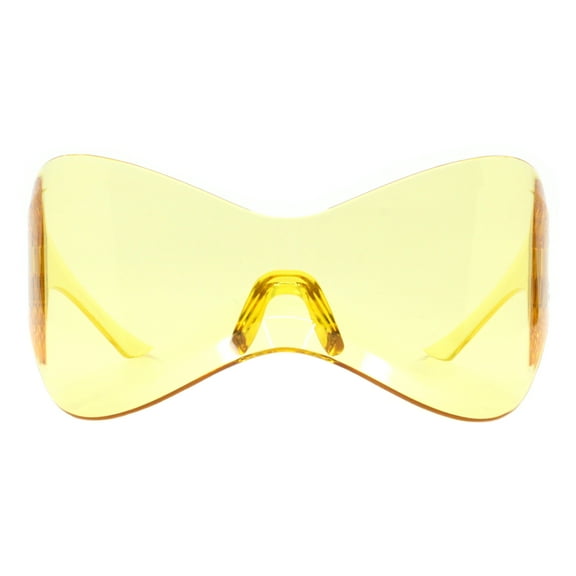 Yellow Rimless Oversized Shield Sunglasses Butterfly Wrap Futuristic Mask Shades