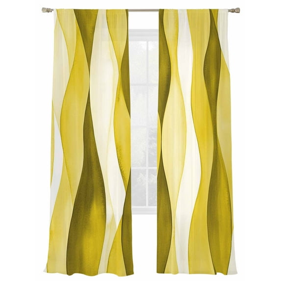 Yellow Ripple Sheer Curtains for Living Room Bedroom, Light-filtering Sheer Curtain, Abstract Gradient Rod Pocket Voile Window Treatment Drapes, 52’’Wx96’’L, 2 Panels Set