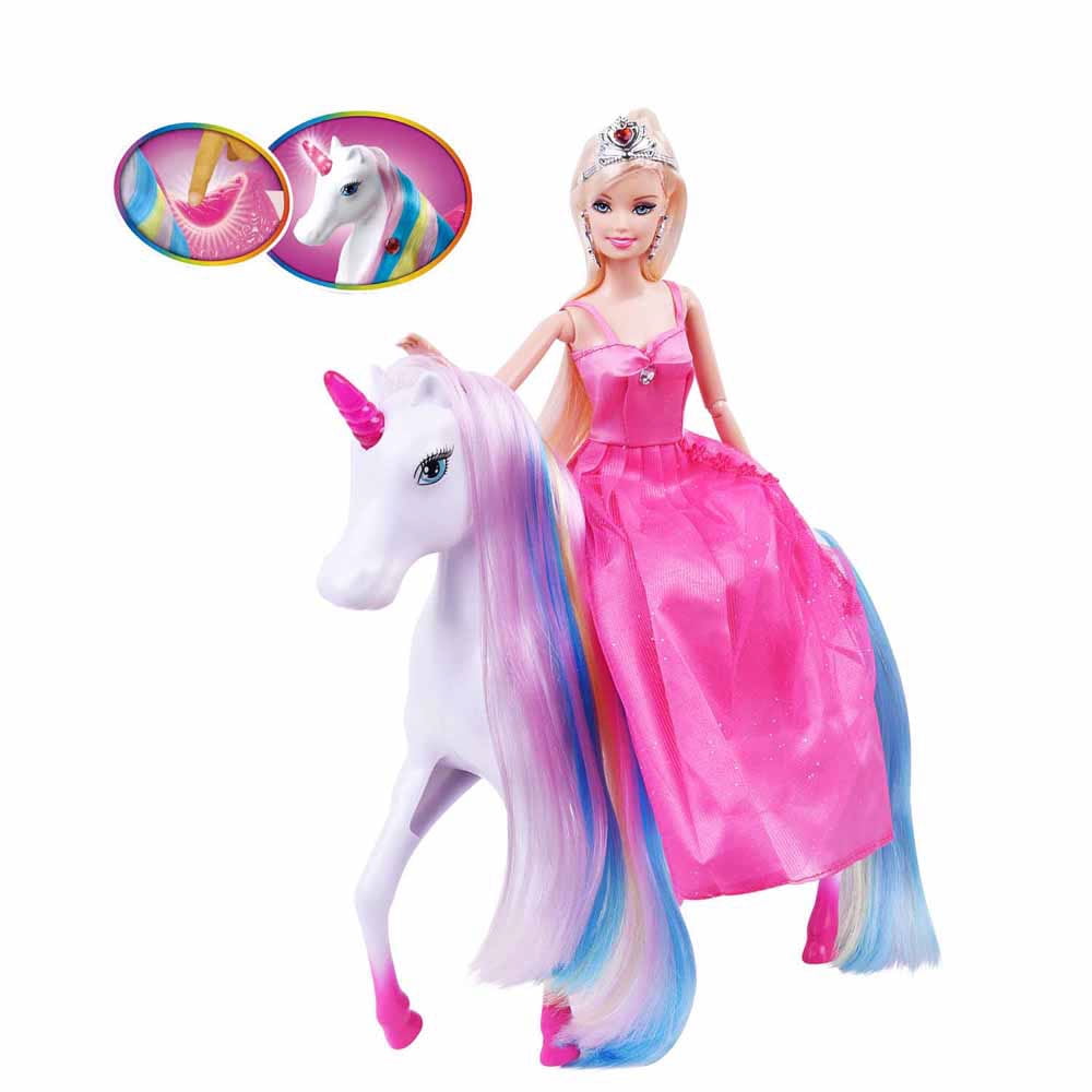 Yellow River Magic Light Unicorn and Princess Doll Playsets with Hair Clips, Unicorn Gifts, Unicorn Toys, Plastic, White