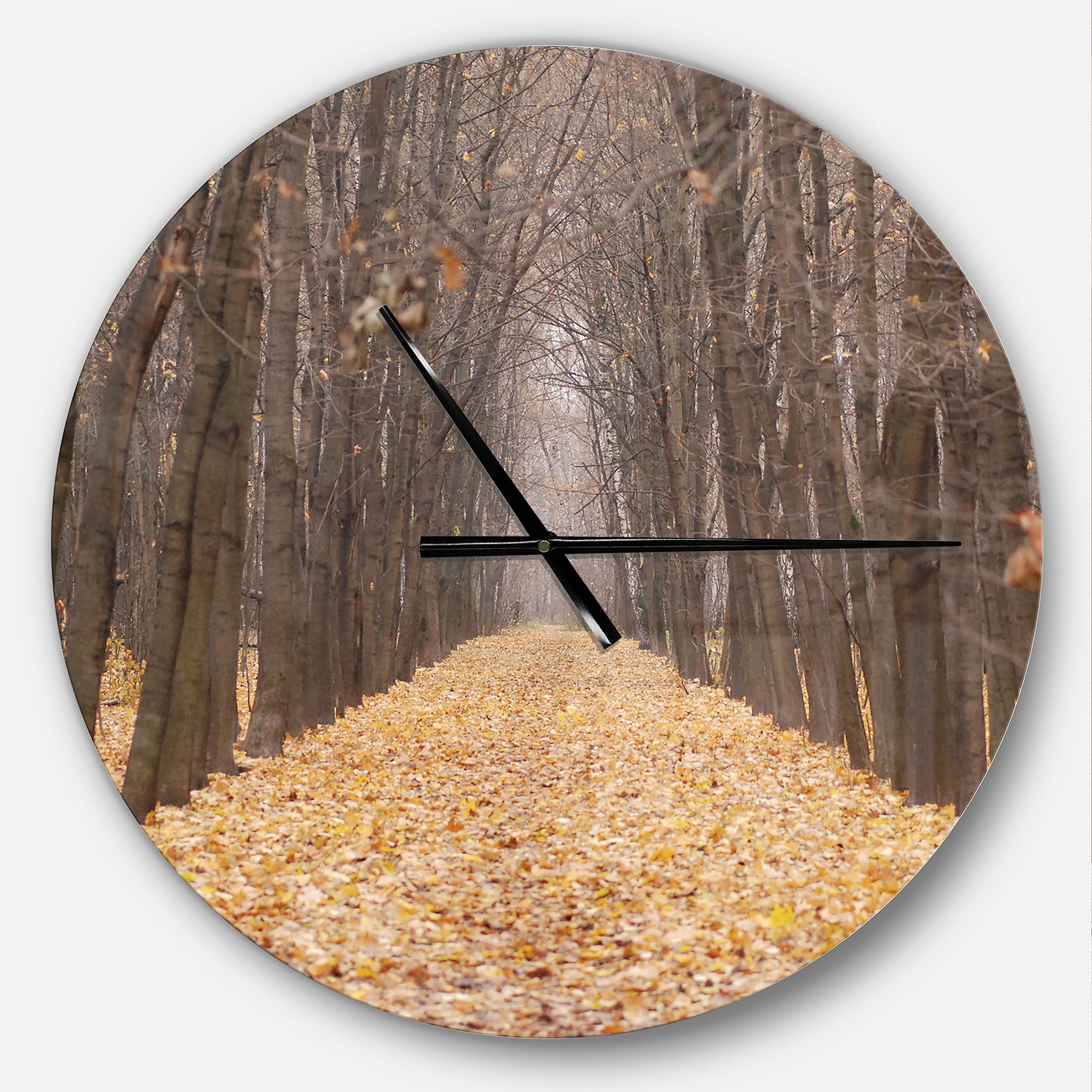 Yellow Road through Fall Forest' Oversized Traditional Metal Clock