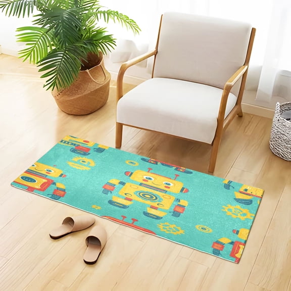 Yellow Robots Gears Cartoon Plush Carpet Non Slip Runner Rug Absorbent Bath Mat 39" x 20"