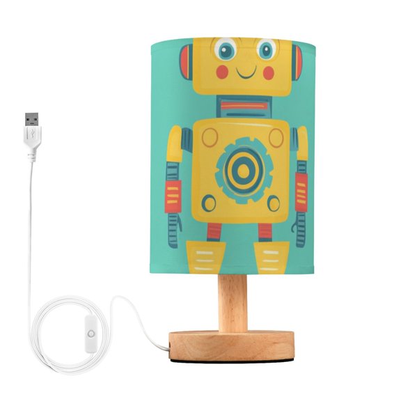 Yellow Robots Gears Cartoon Table Lamp with USB Port LED Warm Light Lamp Night Light Home Decor