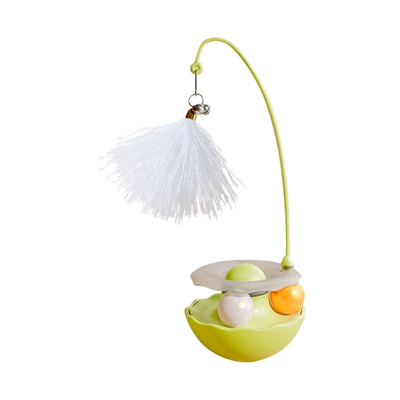 Yellow Roly-Poly Feather Cat Toy With Teasing Stick - Feather Decorations, Ringing Bells, Mint Scent, Detachable, Ergonomic Grip, Non-Long Rods, 38.5Cm Length,