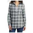 thumbnail image 1 of Yellow Rooster Flannel Shirts For Women Plaid Jackets Long Sleeve Button Down Grey/ Cream Open Plaid L, 1 of 5