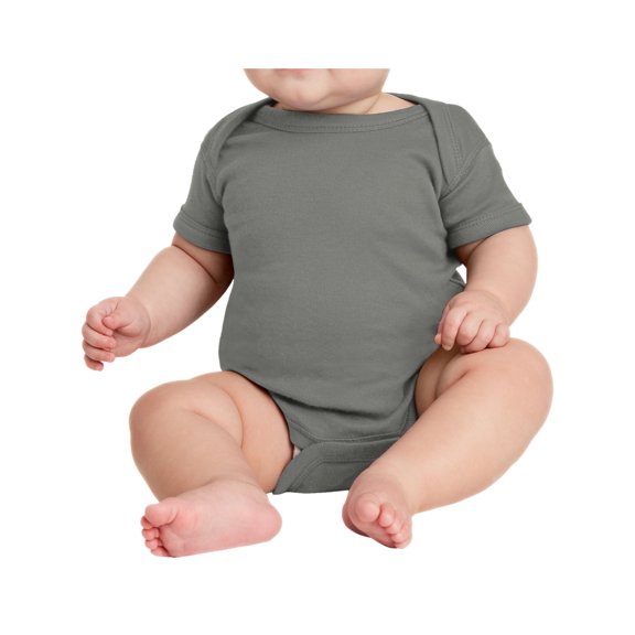 Yellow Rooster Infant Short Sleeve Baby Rib Bodysuit Charcoal 12M