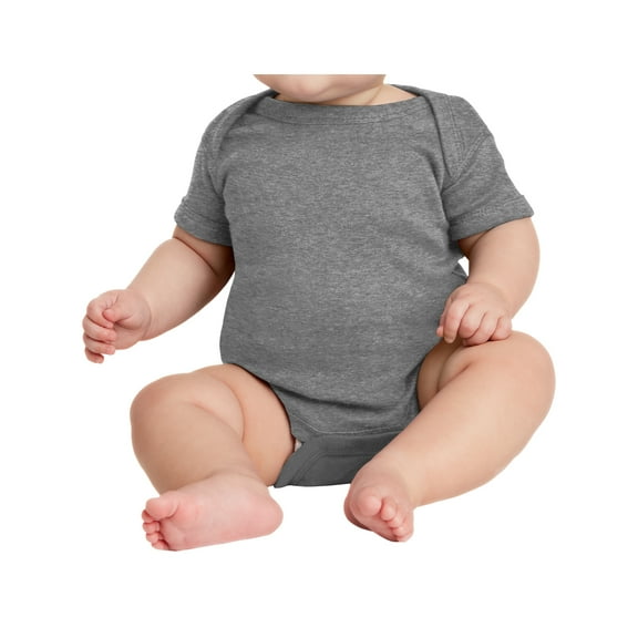 Yellow Rooster Infant Short Sleeve Baby Rib Bodysuit Granite Heather 24M