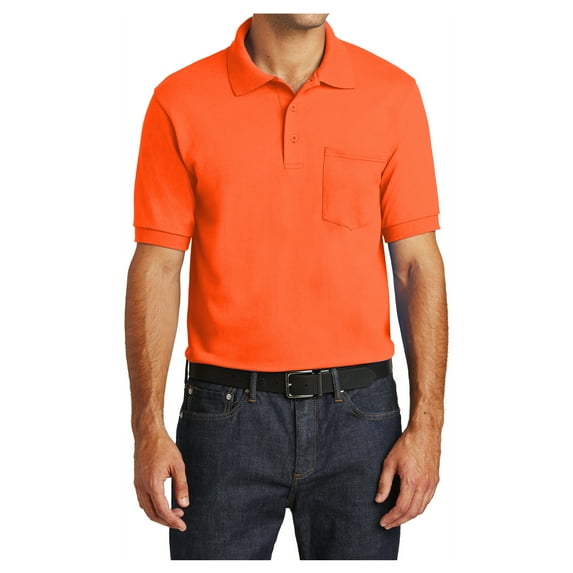 Yellow Rooster Men Core Blend Polo Male Knit Pocket Shirt Safety Orange 4XL